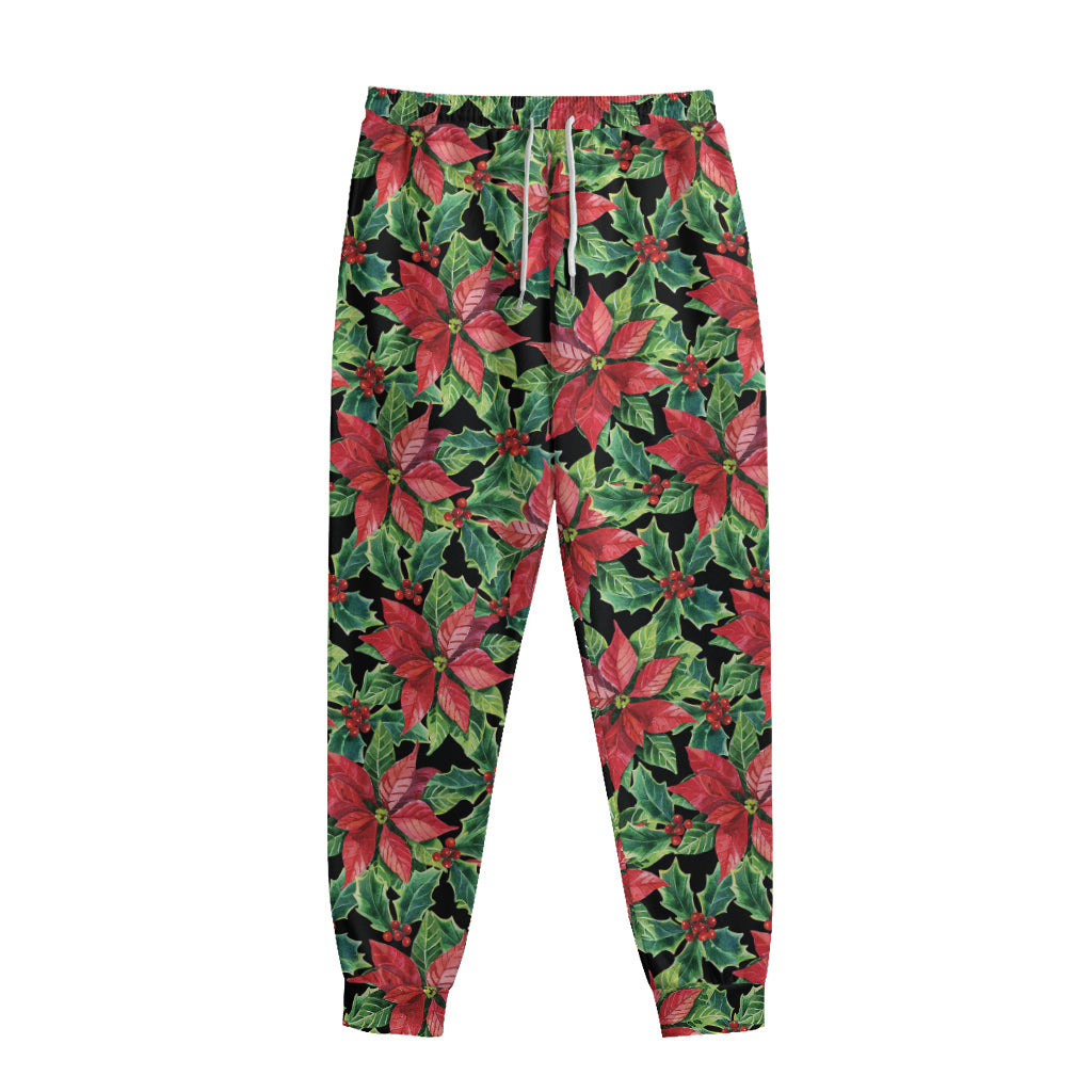 Watercolor Poinsettia Pattern Print Sweatpants