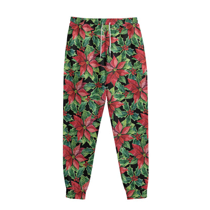 Watercolor Poinsettia Pattern Print Sweatpants