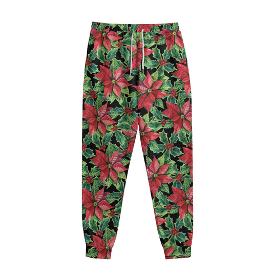 Watercolor Poinsettia Pattern Print Sweatpants