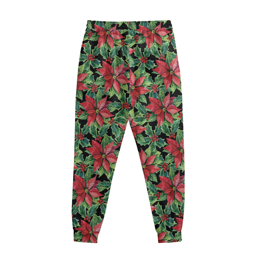 Watercolor Poinsettia Pattern Print Sweatpants