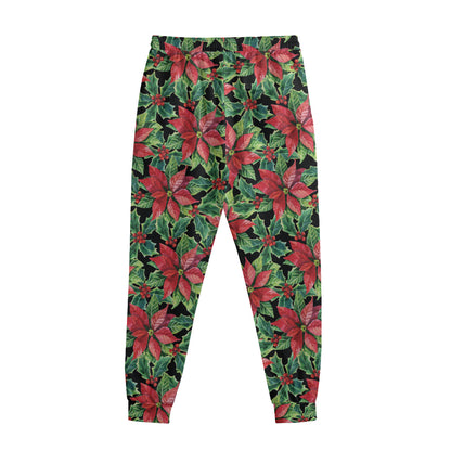 Watercolor Poinsettia Pattern Print Sweatpants
