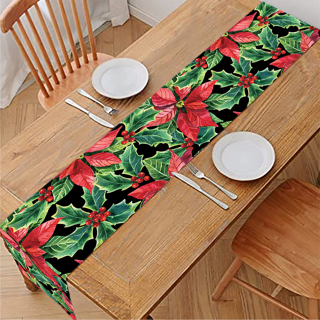 Watercolor Poinsettia Pattern Print Table Runner