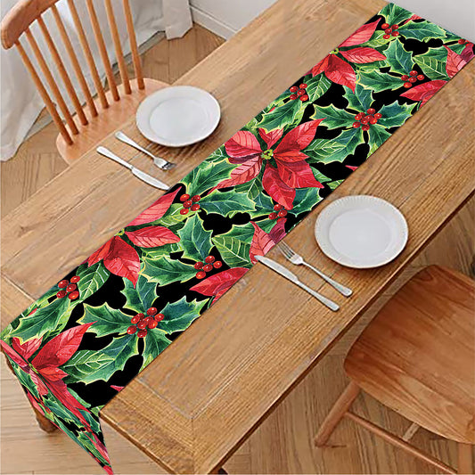 Watercolor Poinsettia Pattern Print Table Runner