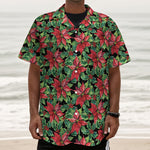 Watercolor Poinsettia Pattern Print Textured Short Sleeve Shirt