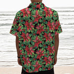 Watercolor Poinsettia Pattern Print Textured Short Sleeve Shirt