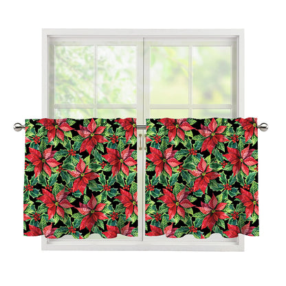 Watercolor Poinsettia Pattern Print Tier Curtains