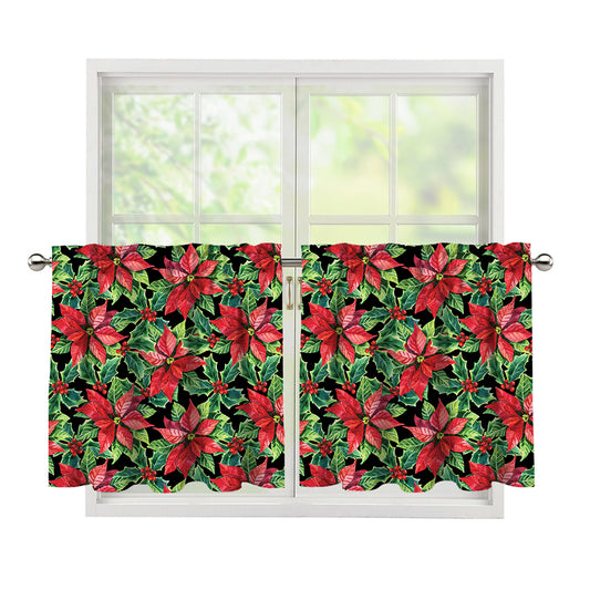 Watercolor Poinsettia Pattern Print Tier Curtains