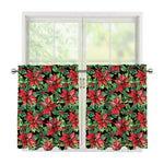 Watercolor Poinsettia Pattern Print Tier Curtains