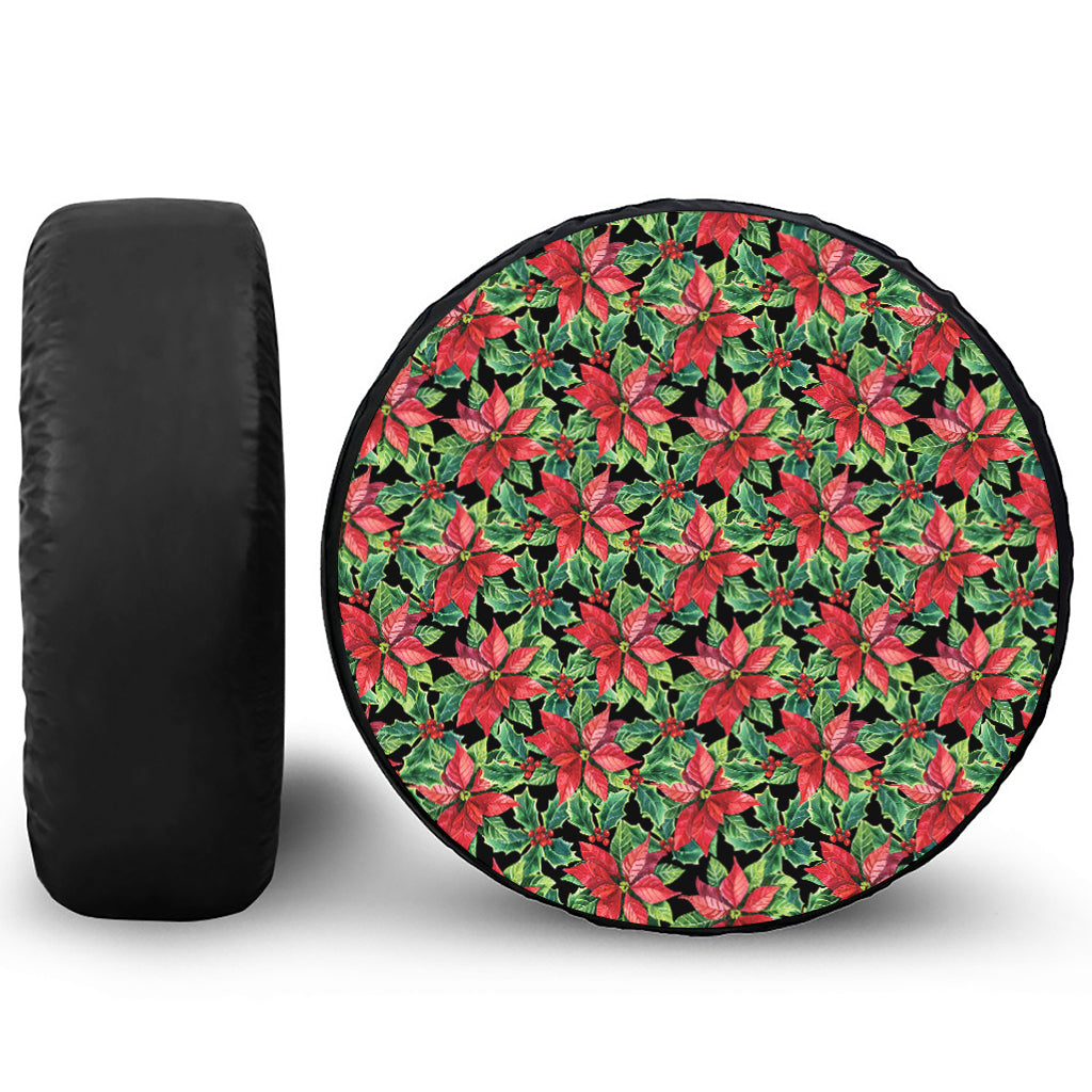 Watercolor Poinsettia Pattern Print Tire Cover