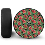 Watercolor Poinsettia Pattern Print Tire Cover With Camera Hole