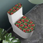 Watercolor Poinsettia Pattern Print Toilet Lid And Tank Cover Set
