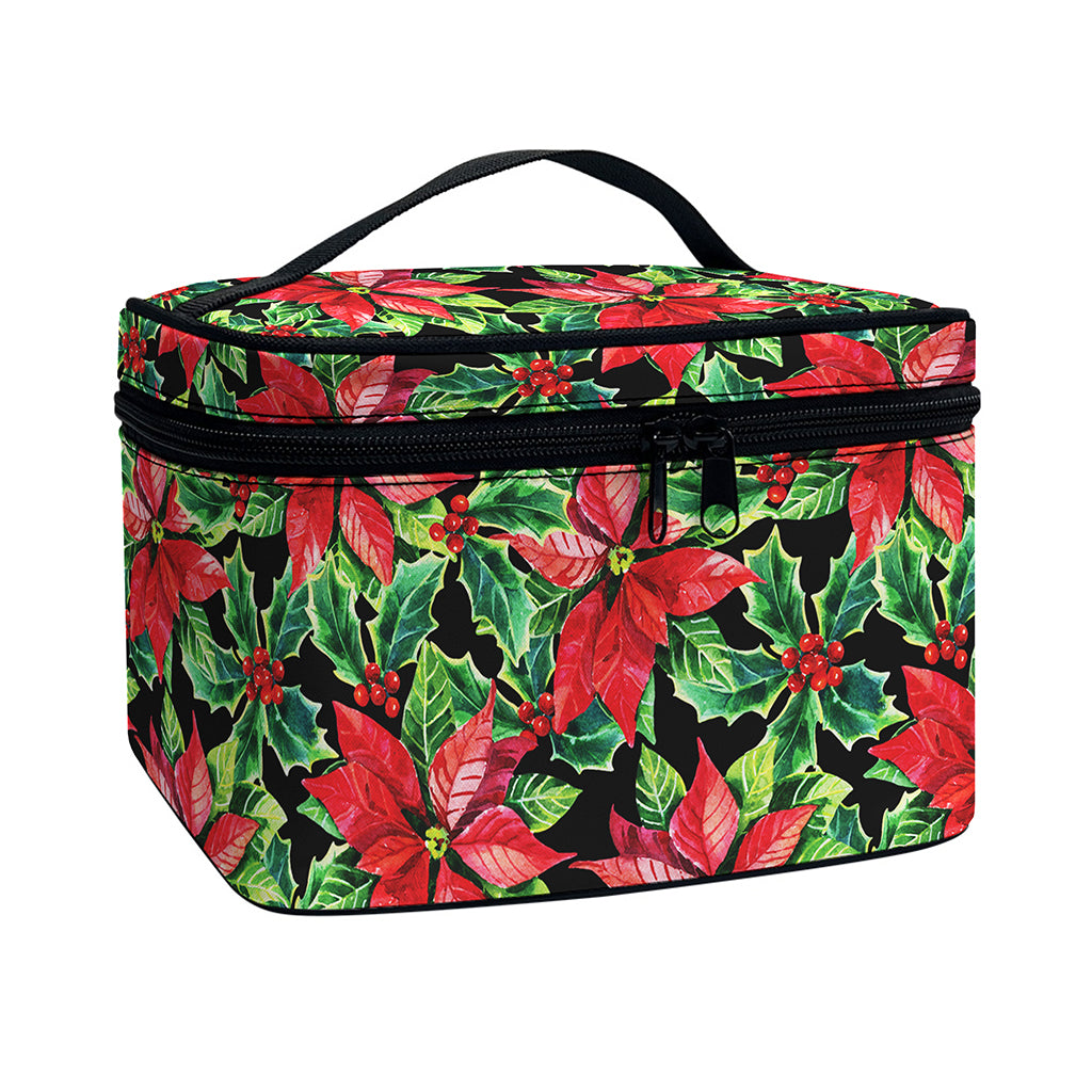 Watercolor Poinsettia Pattern Print Travel Makeup Bag