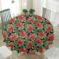 Watercolor Poinsettia Pattern Print Waterproof Round Tablecloth
