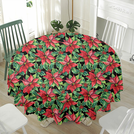 Watercolor Poinsettia Pattern Print Waterproof Round Tablecloth