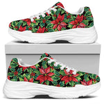 Watercolor Poinsettia Pattern Print White Chunky Shoes