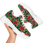 Watercolor Poinsettia Pattern Print White Chunky Shoes