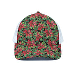 Watercolor Poinsettia Pattern Print White Mesh Trucker Cap