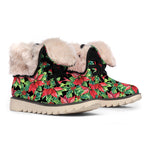 Watercolor Poinsettia Pattern Print Winter Boots