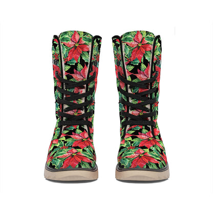 Watercolor Poinsettia Pattern Print Winter Boots
