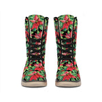 Watercolor Poinsettia Pattern Print Winter Boots