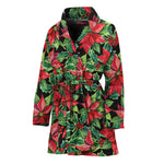 Watercolor Poinsettia Pattern Print Women's Bathrobe
