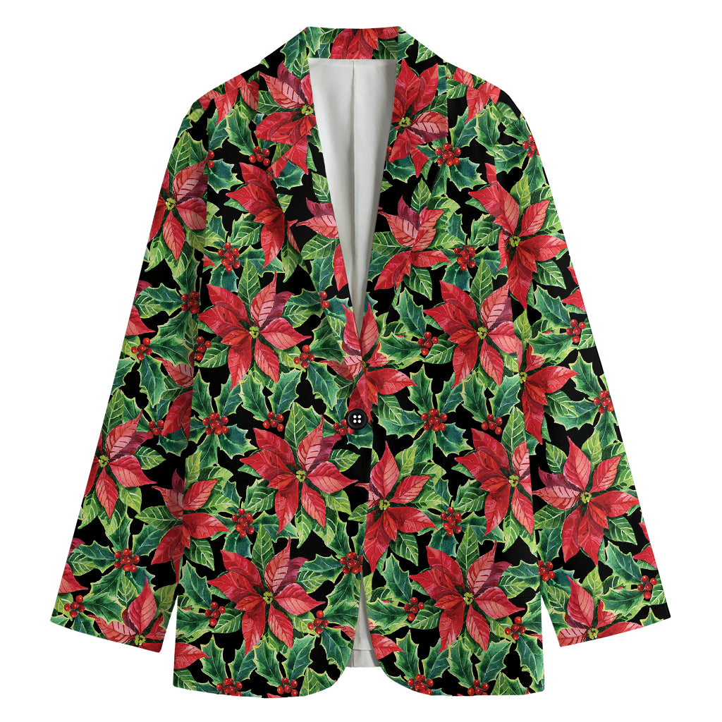 Watercolor Poinsettia Pattern Print Women's Blazer