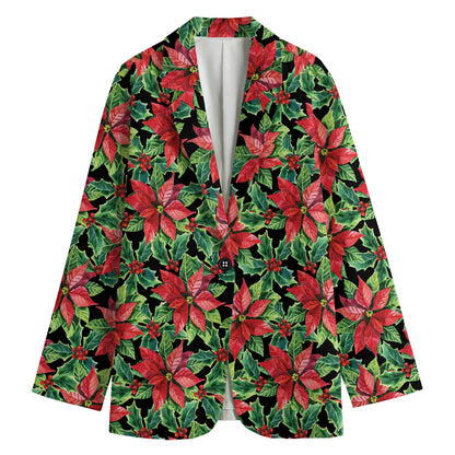 Watercolor Poinsettia Pattern Print Women's Blazer