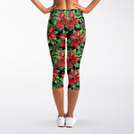 Watercolor Poinsettia Pattern Print Women's Capri Leggings