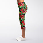 Watercolor Poinsettia Pattern Print Women's Capri Leggings