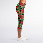 Watercolor Poinsettia Pattern Print Women's Capri Leggings