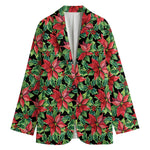 Watercolor Poinsettia Pattern Print Women's Cotton Blazer