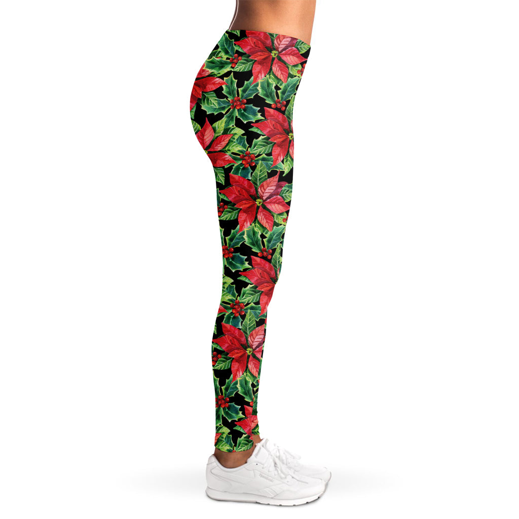 Watercolor Poinsettia Pattern Print Women's Leggings