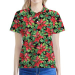Watercolor Poinsettia Pattern Print Women's Polo Shirt
