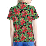 Watercolor Poinsettia Pattern Print Women's Polo Shirt