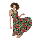 Watercolor Poinsettia Pattern Print Women's Sleeveless Dress