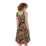 Watercolor Poinsettia Pattern Print Women's Sleeveless Dress