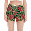 Watercolor Poinsettia Pattern Print Women's Split Running Shorts