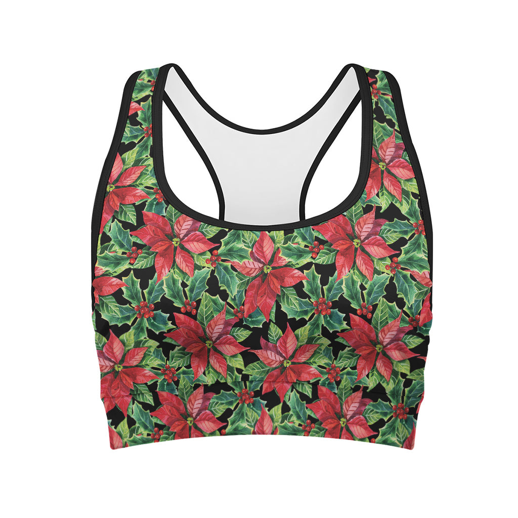 Watercolor Poinsettia Pattern Print Women's Sports Bra