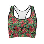 Watercolor Poinsettia Pattern Print Women's Sports Bra