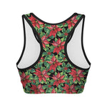 Watercolor Poinsettia Pattern Print Women's Sports Bra