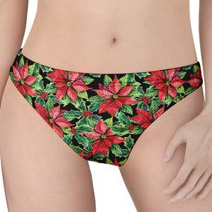 Watercolor Poinsettia Pattern Print Women's Thong