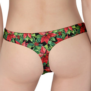 Watercolor Poinsettia Pattern Print Women's Thong