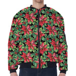 Watercolor Poinsettia Pattern Print Zip Sleeve Bomber Jacket