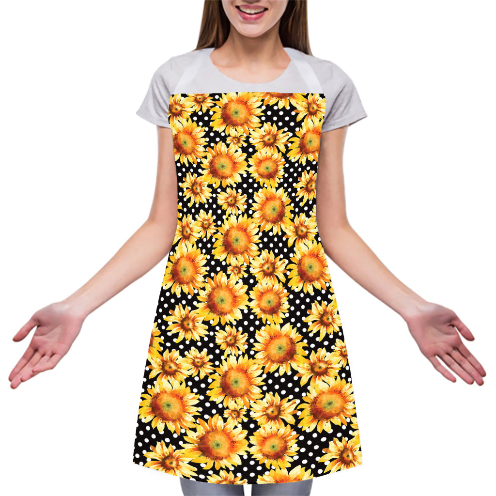 Watercolor Polka Dot Sunflower Print Adjustable Apron