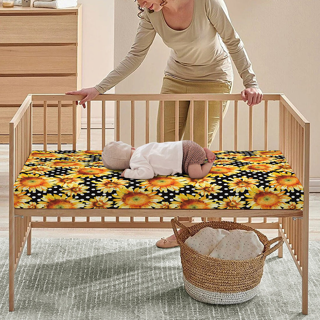Watercolor Polka Dot Sunflower Print Baby Crib Sheet