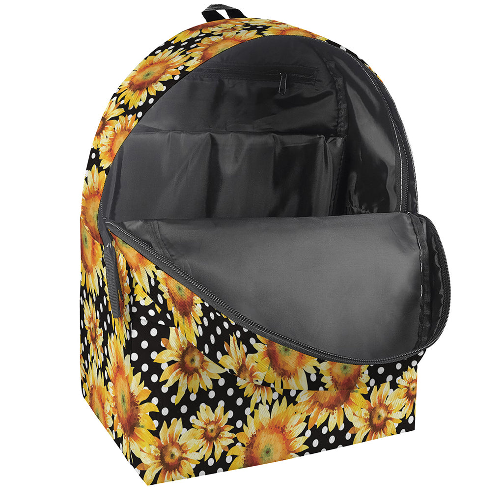 Watercolor Polka Dot Sunflower Print Backpack