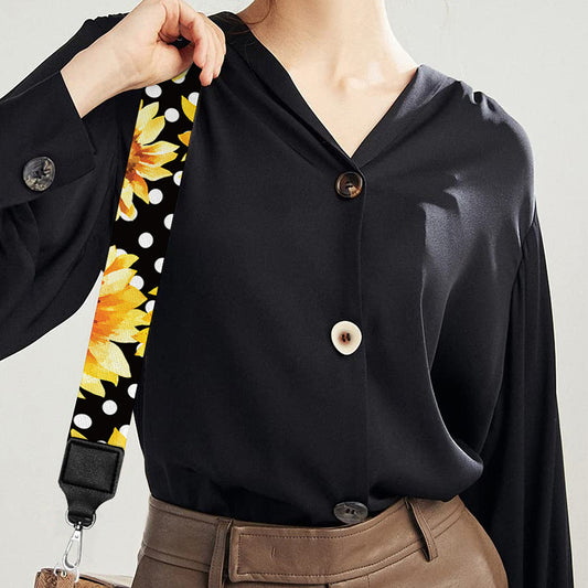 Watercolor Polka Dot Sunflower Print Bag Strap