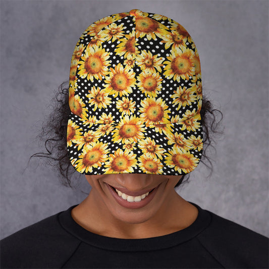 Watercolor Polka Dot Sunflower Print Baseball Cap