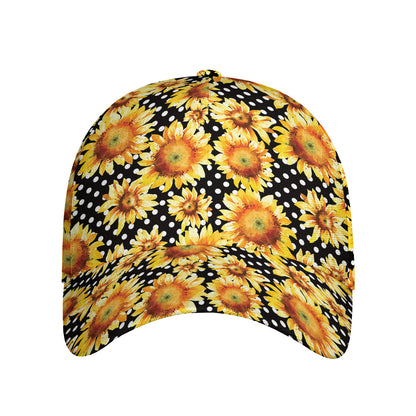 Watercolor Polka Dot Sunflower Print Baseball Cap