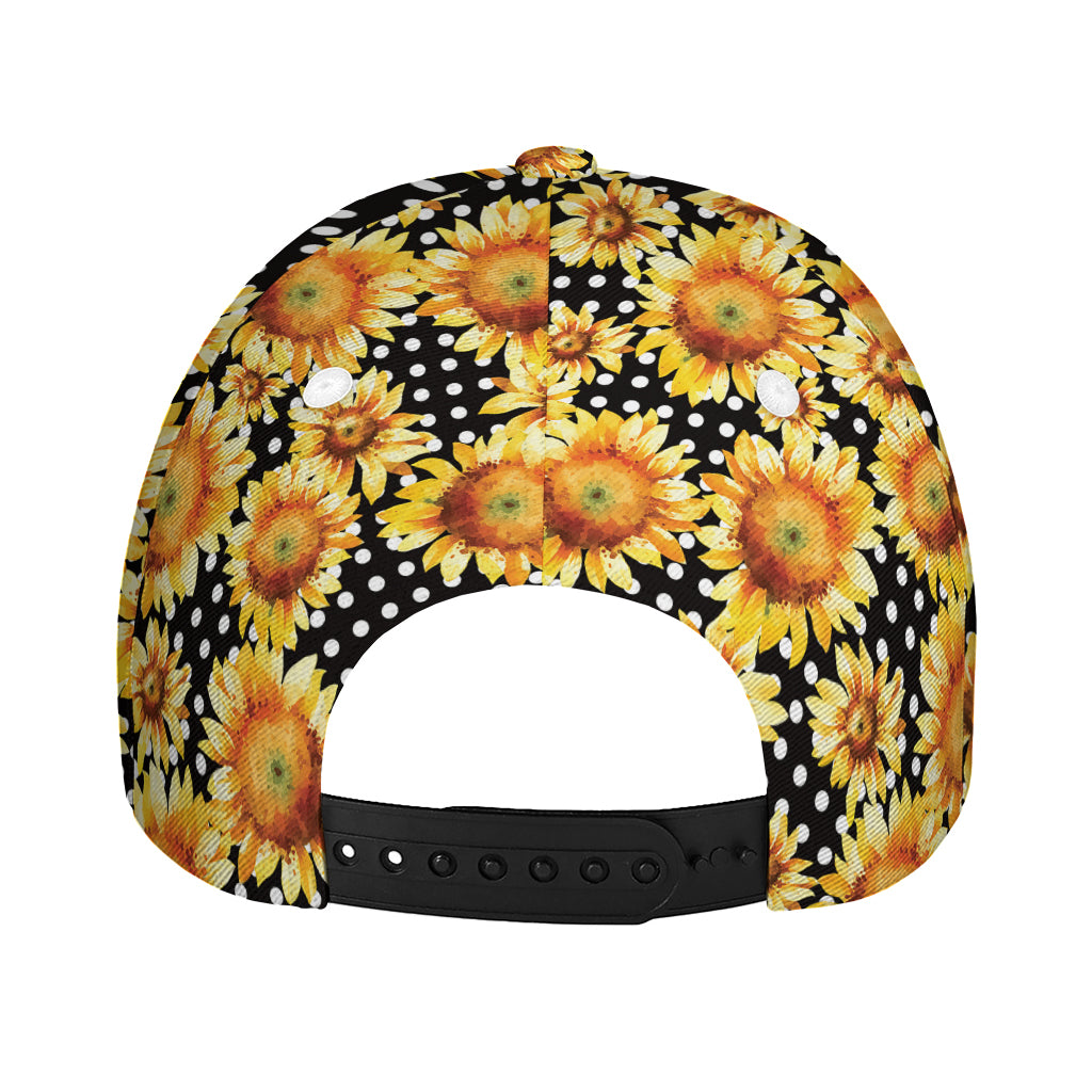 Watercolor Polka Dot Sunflower Print Baseball Cap